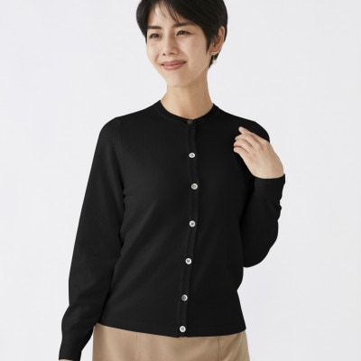 日本製　カシミヤ100%　レディース　クルーカーディガン　ブラック　Lサイズ