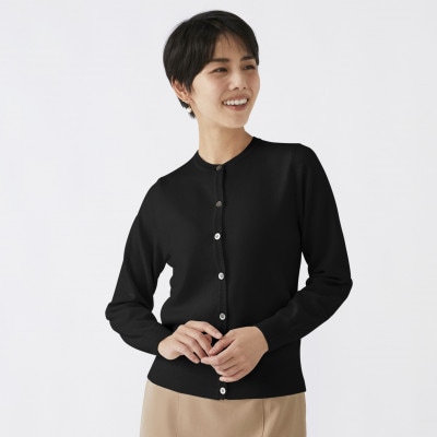 日本製　カシミヤ100%　レディース　クルーカーディガン　ブラック　Lサイズ