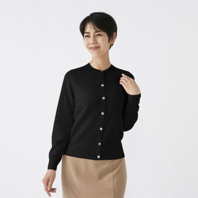 日本製　カシミヤ100%　レディース　クルーカーディガン　ブラック　Lサイズ