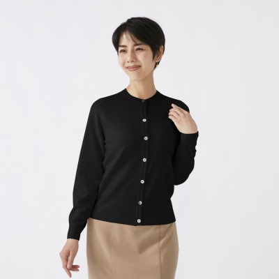 日本製　カシミヤ100%　レディース　クルーカーディガン　ブラック　2Lサイズ