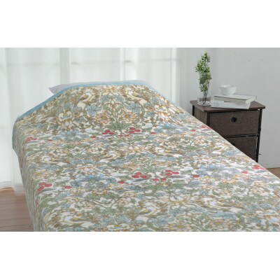 コットン100%(毛羽部分)　綿毛布　140×200cm　SB柄　ブルー　1枚　2831147070