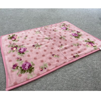 洗濯機OK　かわいい水玉と花柄のアクリルマイヤーひざ掛け　約70×100cm