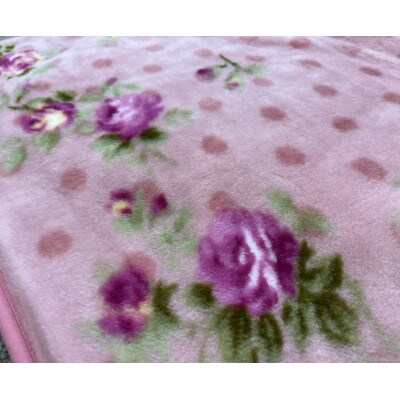 洗濯機OK　かわいい水玉と花柄のアクリルマイヤーひざ掛け　約70×100cm