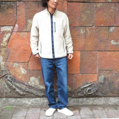 ウール毛布で出来た軽くて温かいフリースジャケット　オイスターベージュLLサイズ(和心衣・ワゴロモ)