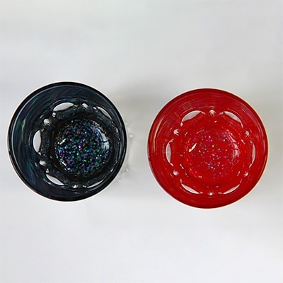 螺鈿ガラスショット(黒・朱セット)貝ちらし　【高岡漆器】