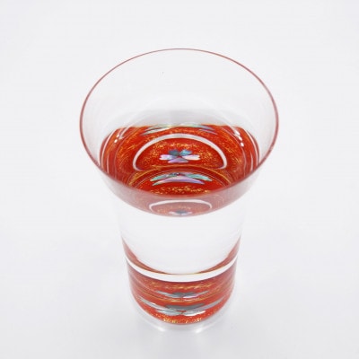 【高岡漆器】螺鈿ガラス クリスタル杯(貝入)黒朱2個セット