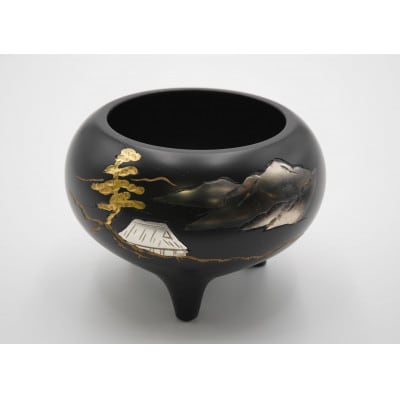 【高岡銅器】彫金香炉　松に山水