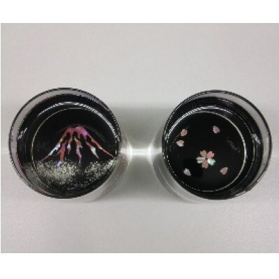 【高岡漆器】グラスセット　桜・赤富士(貝入)黒