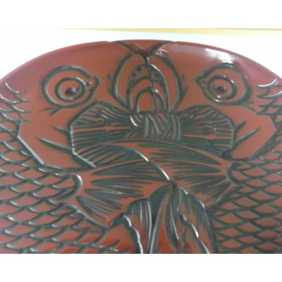 【高岡漆器】飾盆　二匹鯛彫