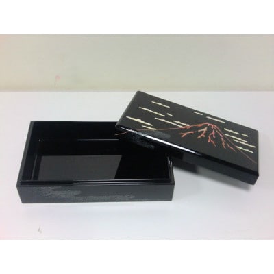 【高岡漆器】長角小箱(大)赤富士(貝入)黒