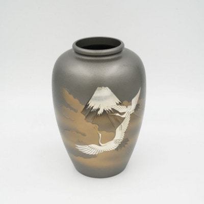 【高岡銅器】富士鶴花瓶8号