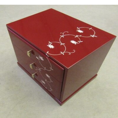 【高岡漆器】三つ引きタンス　古代朱　唐草