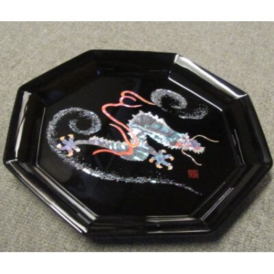 【高岡漆器】八角飾皿　昇龍　螺鈿  木製皿立付