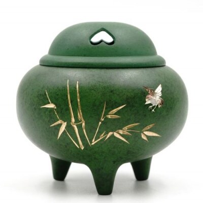 【高岡銅器】香炉　竹に雀