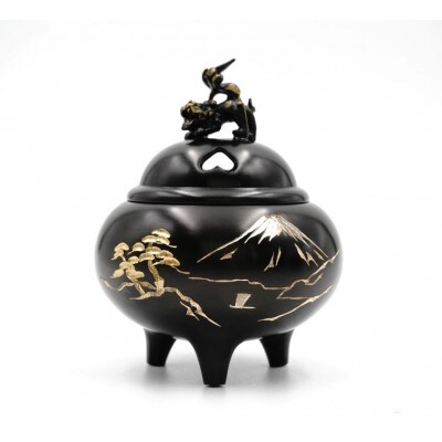 【高岡銅器】香炉　富士に松　獅子蓋