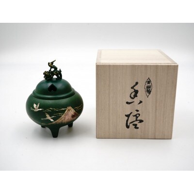 【高岡銅器】香炉　赤富士山　獅子蓋