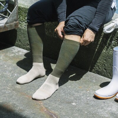 【日本製】漁師も認めた和紙靴下(ペスカリー)着圧ハイソックス丈　ブラック　25-27cm