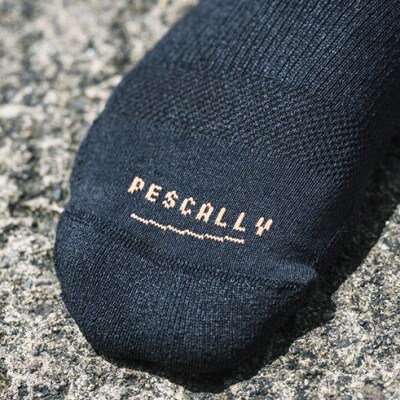 【日本製】漁師も認めた和紙靴下(ペスカリー)着圧ハイソックス丈　カラシ×グレー　25-27cm