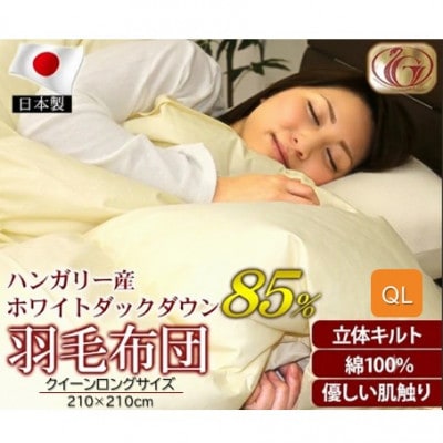 羽毛布団【QL(クイーンロング)】ハンガリー産ホワイトダックダウン85% キナリ無地