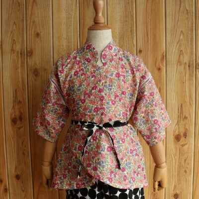 子ども甚平(pati pati) 110～120cm パステルカラー小花柄×北欧風モノクロドット柄