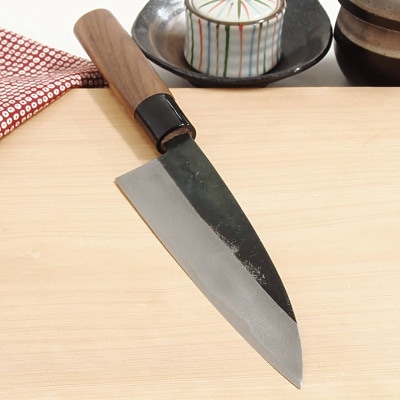 【土佐打刃物】舟行包丁 黒打ち仕上げ 白鋼 両刃 刃渡り15cm