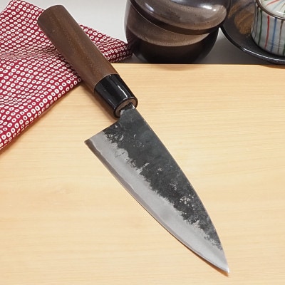 【土佐打刃物】舟行包丁 黒打ち仕上げ 白鋼 両刃 刃渡り15cm