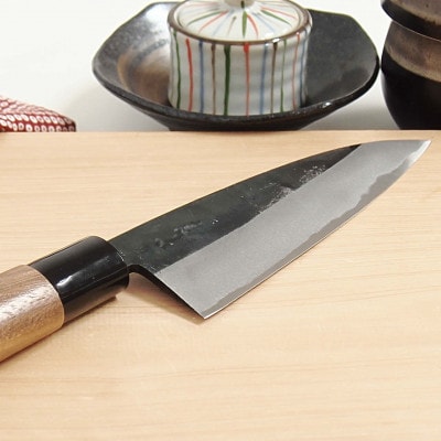 【土佐打刃物】舟行包丁 黒打ち仕上げ 白鋼 両刃 刃渡り15cm