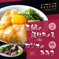 訳あり「カツオたたき600g」+真鯛漬け丼の素 80g&times;5P