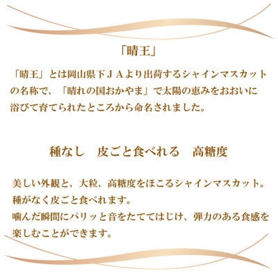 【2025年8月下旬より発送】ご家庭用　岡山県産　シャインマスカット　晴王　400g×2房
