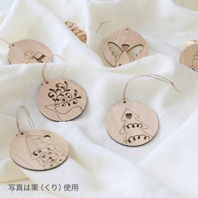 天然木のクリスマスオーナメントセット 6種類 栗(くり)