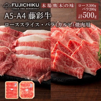 【くまもと黒毛和牛】藤彩牛2種 食べ比べ 計500g(ローススライス300g、カルビ200g)