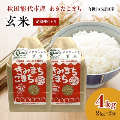 《定期便6ヶ月》【玄米】JAS有機米 きみまちこまち 4kg[No.5335-0302]