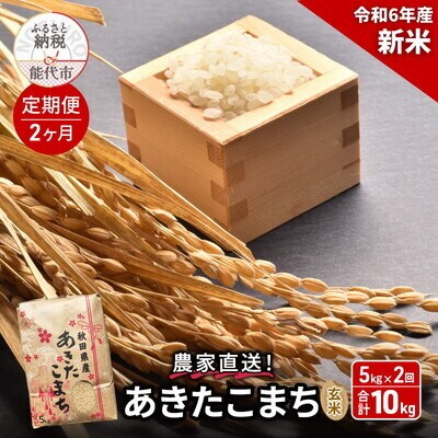 《定期便2ヶ月》玄米 農家直送!秋田県産 あきたこまち 5kg×2回[No.5335-0984]