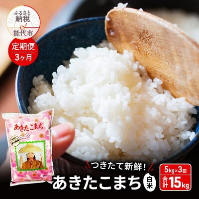 《定期便3ヶ月》白米 つきたて新鮮!秋田県産 あきたこまち 5kg×3回[No.5335-0683]