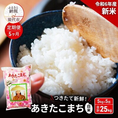 《定期便5ヶ月》白米 つきたて新鮮!秋田県産 あきたこまち 5kg×5回[No.5335-0685]