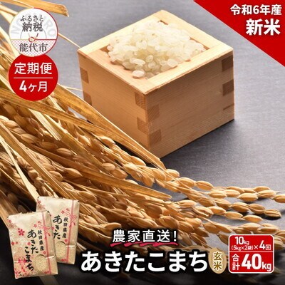 《定期便4ヶ月》玄米 農家直送!秋田県産 あきたこまち 10kg×4回[No.5335-0992]