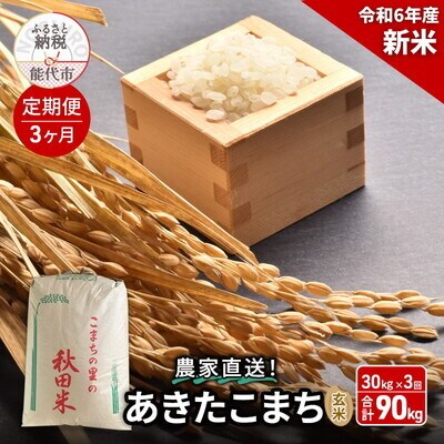 《定期便3ヶ月》玄米 農家直送!秋田県産 あきたこまち 30kg×3回[No.5335-0997]