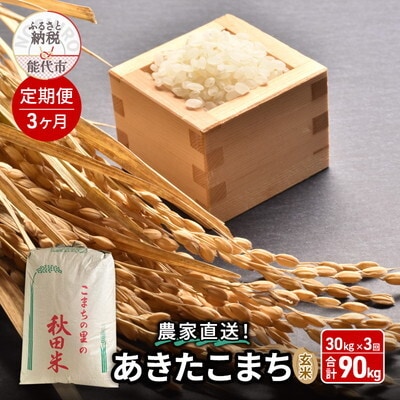 《定期便3ヶ月》玄米 農家直送!秋田県産 あきたこまち 30kg×3回[No.5335-0997]