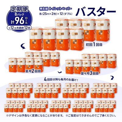 12ヵ月定期便 トイレットペーパー ダブル 96個×12回 [No.5335-1797]