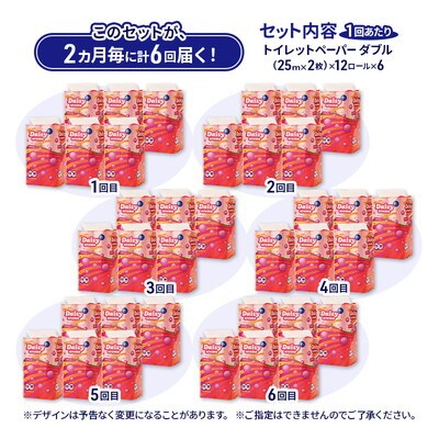 2ヵ月毎計6回定期便 トイレットペーパー ダブル 72個×6回  [No.5335-1889]