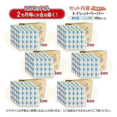 2ヵ月毎計6回定期便 トイレットペーパー 個包装 65m100個×6回 [No.5335-1898]