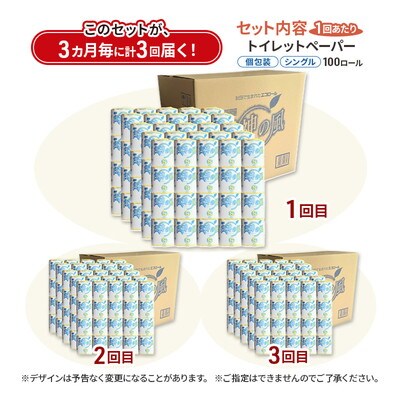 3ヵ月毎計3回定期便 トイレットペーパー 個包装 65m100個×3回 [No.5335-1900]