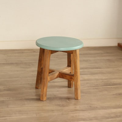座面の広いスツール ライトブルー×オーク【申込後に製作いたします】
