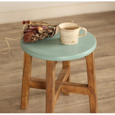 座面の広いスツール ライトブルー×オーク【申込後に製作いたします】