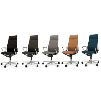 コクヨチェアー ファブレ 全5色 ハイバック・本体黒・アルミ脚・サークル肘・背ストライプ革・座革