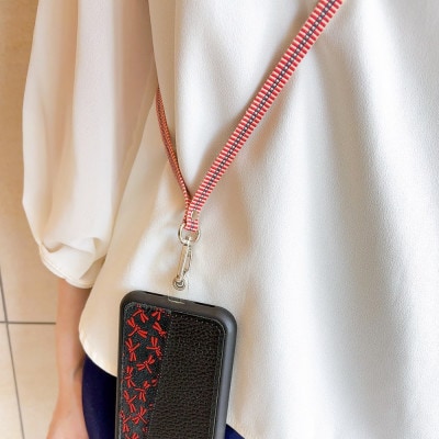 真田紐 スマホショルダー ストラップ 木綿100% 唐紅ト紺青
