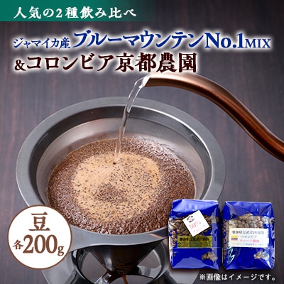 人気の高級豆セット2種!ブルーマウンテンNo1ハーフMIXとコロンビア京都農園各200g