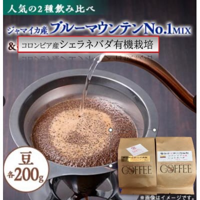 逸品!ブルーマウンテンNo1ハーフブレンド&コロンビア　シエラネバダJAS非燻蒸非消毒　各200g