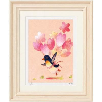 イラスト作家「菜生」アートフレーム《春に飛ぶ》ペンギン