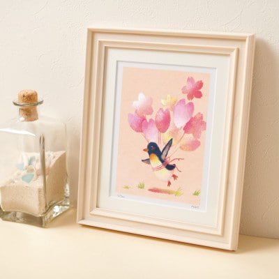 イラスト作家「菜生」アートフレーム《春に飛ぶ》ペンギン